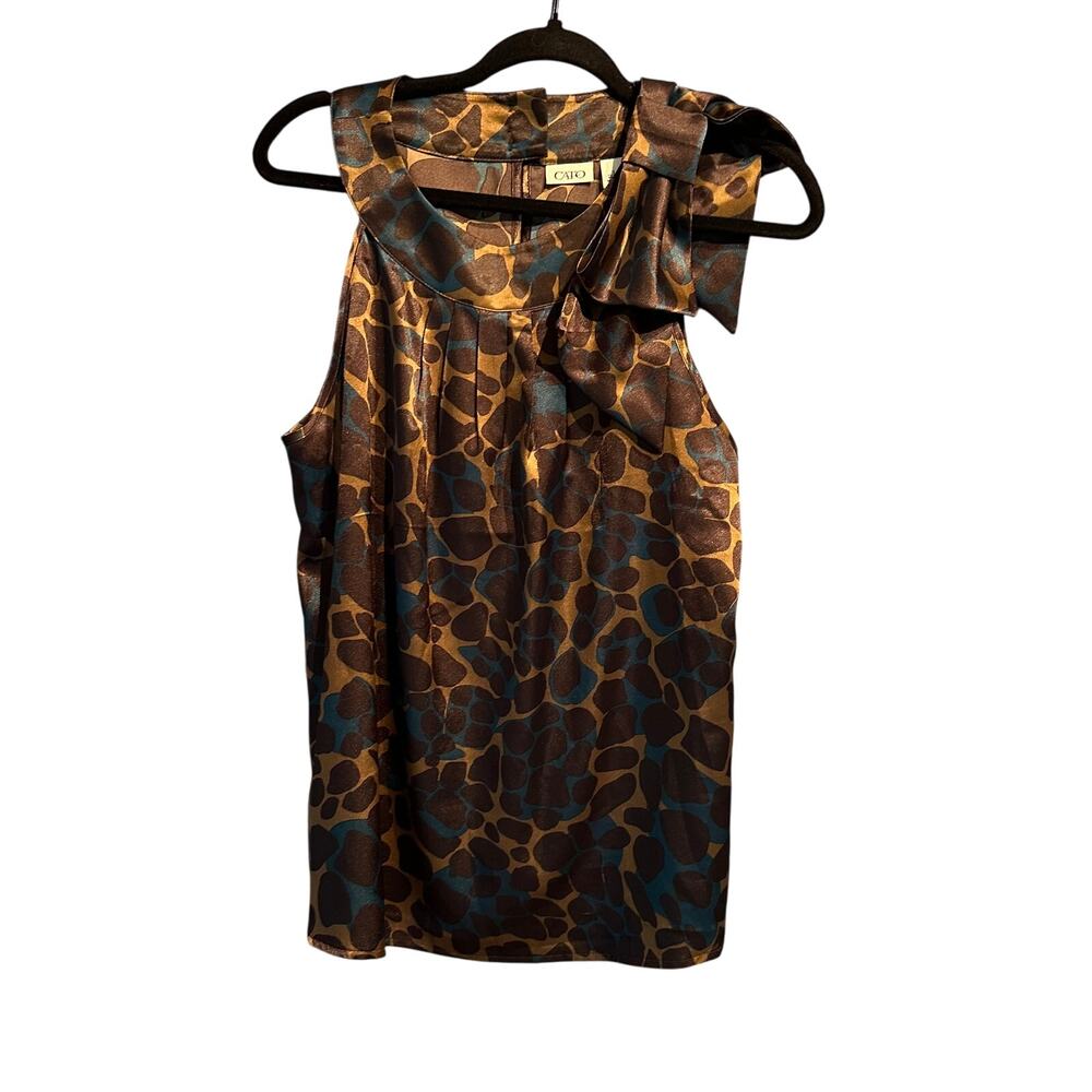 Cato Size Large Fall Sleeveless Blouse Animal Print Bow Shoulder Detail Office